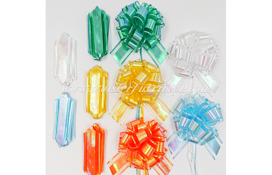 Lazo de tiro de pompon de organza iridiscente